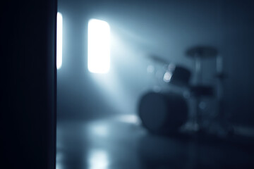 minimalist workshop, minimalist, dimly-lit modern workshop with clean room and subtle details soft bokeh effect and cinematic lighting enhance the atmosphere