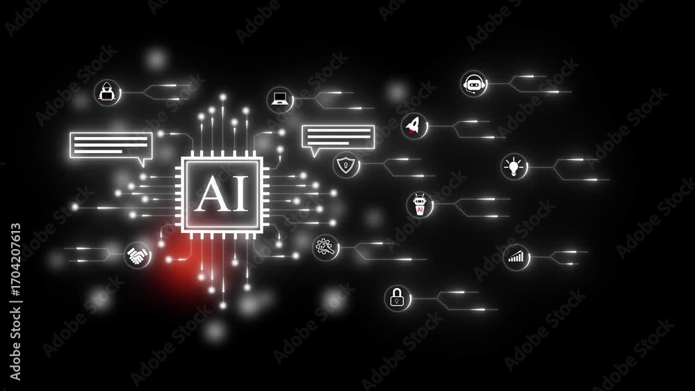 Poster ai chip and processor on digital circuit. intelligent system enables data processing and network com