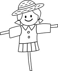 Autumn farming scarecrow design line illustration