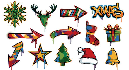 Collection of christmas themed graffiti style icons and decorations art