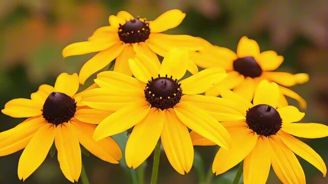 Vibrant yellow rudbeckia flowers blooming outdoors on a gentle breeze close up motion