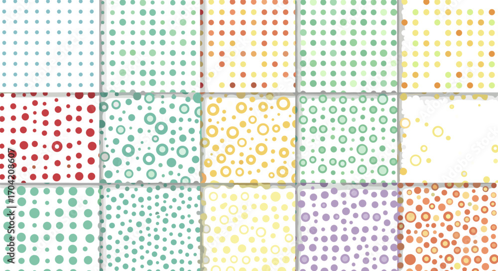 Poster collection of colorful seamless patterns with circles and dots designs