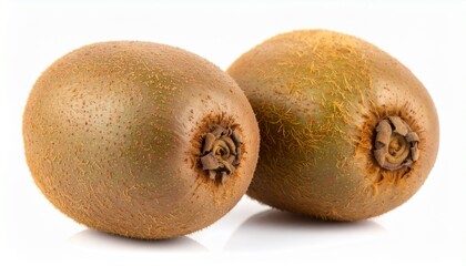 Whole fresh kiwi fruit isolated on white background showing fuzzy brown skin and natural texture