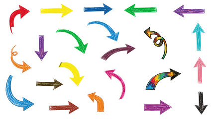 Collection of colorful hand drawn arrows pointing in various directions