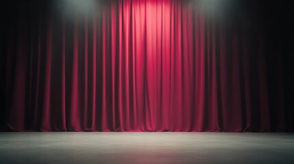Empty stage with red curtains and spotlights