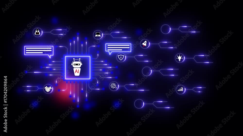 Poster ai bot icon enabling smart communication and digital interaction. technology powers intelligent data