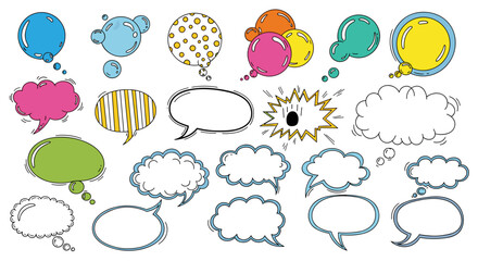 Fototapeta premium Collection of various colorful and outlined speech and thought bubbles