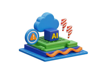 3d illustration of ai and cloud computing isolated on transparent background