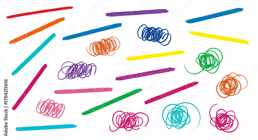 Poster a colorful array of crayon strokes and scribbles scattered randomly art