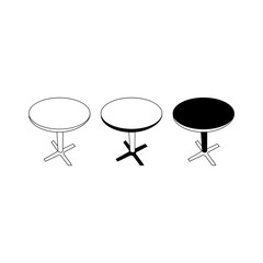This image shows three isometric views of round tables.