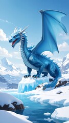 Ice dragon perched on frozen terrain