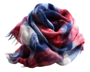 Blue and white plaid wool scarf PNG transparent background