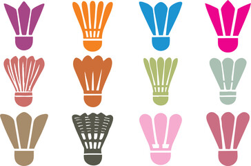 Badminton shuttlecock icons set. Sport equipment in editable vector format and different styles. Editable, EPS 10.