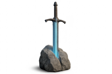 Magic sword stuck in stone with transparent background