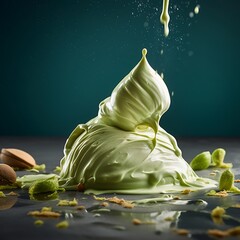 Pistachio cream dessert a sweet green treat with dripping sauce perfect for a food blog or confectionery advertisement