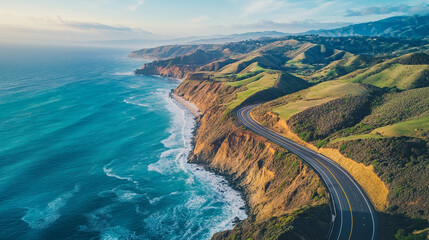 Coastal Road Curve at Sunset