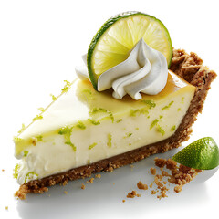 Slice of key lime pie with whipped cream and lime garnish