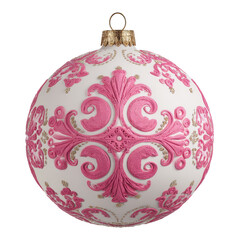 stylish Christmas ornament in pink and white, isolated on transparent background