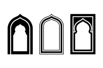 Fototapeta premium Three variations of Islamic Arch Icons: Solid Black, Triple Outline, and Framed Archway