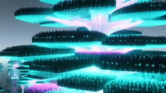 Crystalline Data Forest - Growing Binary Trees in Neon Landscape