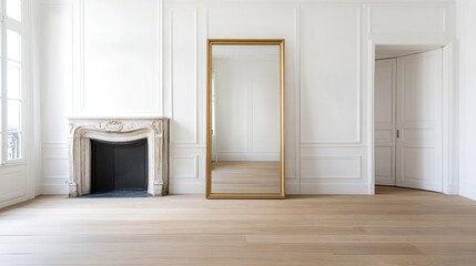 Classic interior design with fireplace and mirror