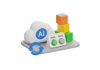 Obraz premium 3d illustration of ai cloud computing with building blocks isolated on transparent background