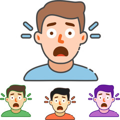 Feeling overwhelmed and stressed? These cartoon faces express shock and surprise about bad news, creating a versatile illustration for mental health and emotional awareness campaigns