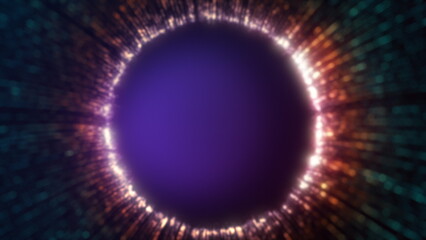Digital Eye Fly-Through: An abstract animation of a glowing pupil and iris made of colorful energy particles.