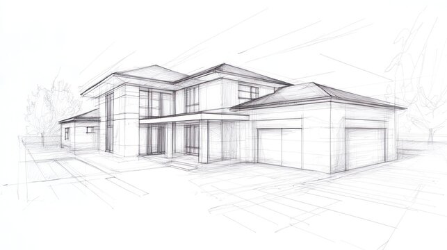 Modern house exterior architectural sketch