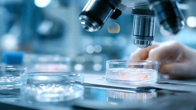 A researcher tests gene edits in a zebrafish lab with tanks bubbling microscopes focusing embryos in dishes and data logs recording captured in a aquatic photo with bubble tra