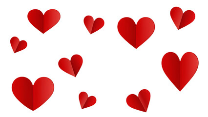 red paper hearts isolated on white background, png, ai generated.