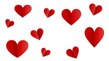 red paper hearts isolated on white background, png, ai generated.