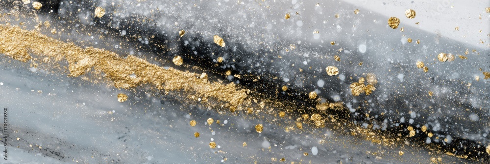 Aufkleber gold particles cascade through swirling water, creating a striking contrast in an abstract view of n