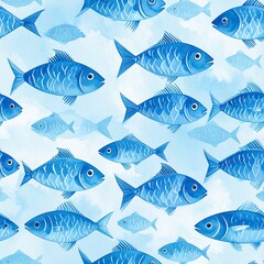 Blue fish pattern, soft watercolor style