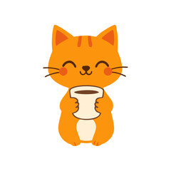 Adorable Cartoon Cat Holding a Coffee Mug Vector Design Perfect for Cafe Branding, Beverage Artwork, and Funny Animal Character Style