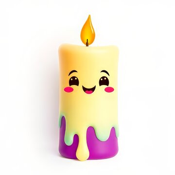 Cartoon halloween candle isolated on white background with cute smiling face