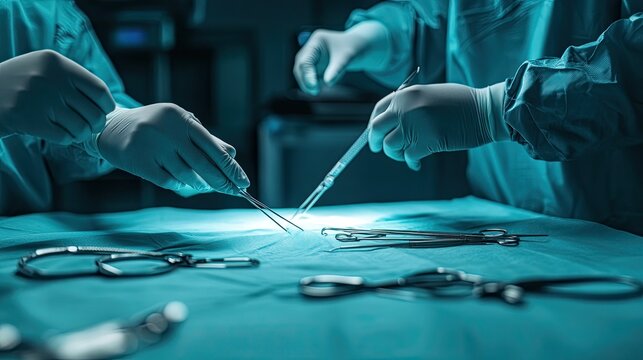 Surgical precision gloved hands in operation