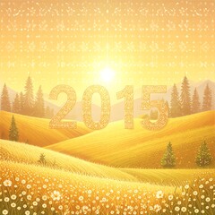 Golden landscape with year 2015