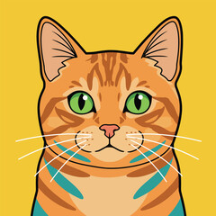 Closeup portrait of a cute orange tabby cat with green eyes isolated on white background