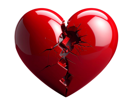 Close-up of broken red heart for Valentines Day background
