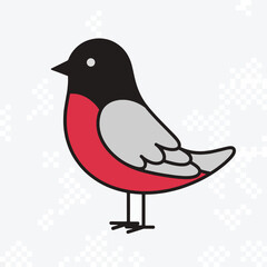 Illustration of a small bird with red, gray, and black feathers isolated on white background