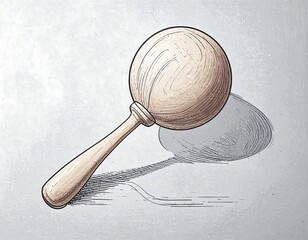 Light beige wooden rattle, angled, on a textured surface