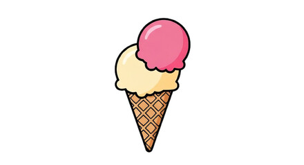 Colorful Ice Cream Cone Delight A Sweet Summer Treat with Pink and White Scoops for Creative Food Illustrations and Designs