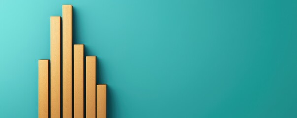 A stylized graphic of ascending golden bars against a turquoise background, representing growth, progress, or financial data.