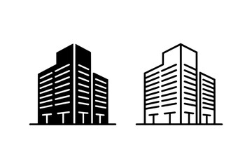 Fototapeta premium Two Building Icons: Solid Black vs. Outline Style