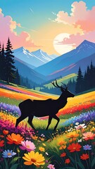 Mountain Meadow Deer Silhouette
