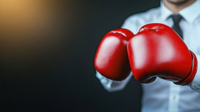 Businessman in boxing gloves fighting stance