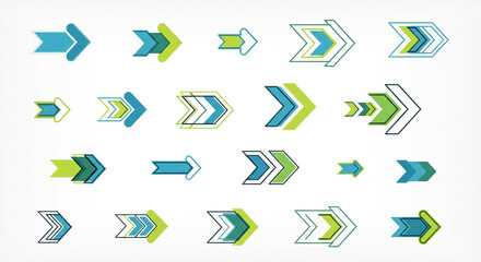 Dynamic directional arrows in modern teal and lime green for progress, direction, and data flow
