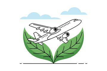 Sustainable Air Travel Concept with Airplane and Green Leaves Promoting Eco Friendly Aviation Solutions and Carbon Neutral Flight Initiatives