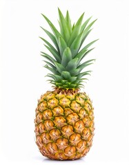 Fresh Tropical Pineapple with Spiky Skin and Green Crown Isolated for Exotic Fruit Object, Summer Food and Juicy Nutrition Concept